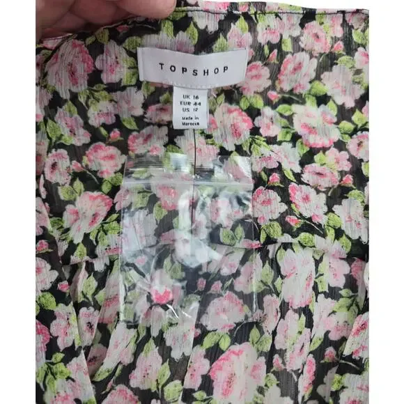 Topshop | V-Neck Mini Tea Dress in Ditsy Vintage Rose | Size 12 - Picture 6 of 8